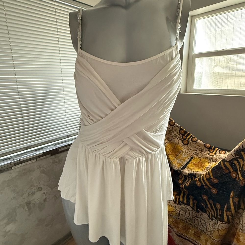 ABS Allen Schwartz White Crisscross top with Beaded Straps